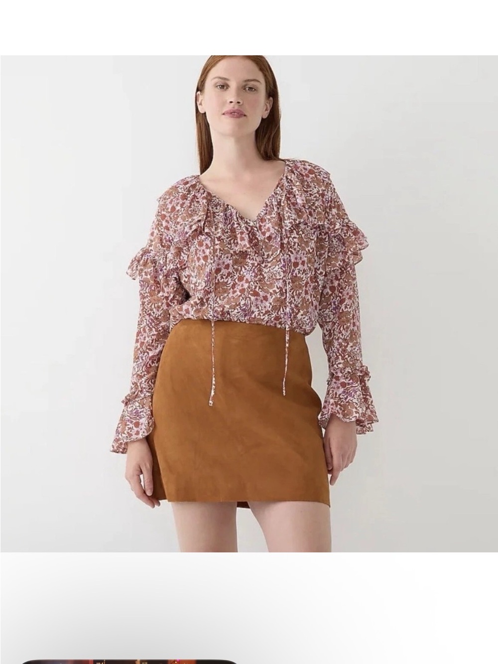 J. Crew Rust-Pink Floral Ruffle Blouse - Picture 2 of 7